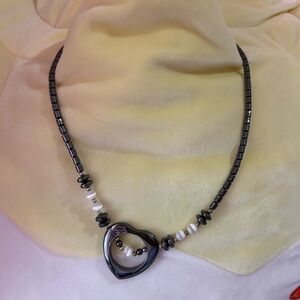Black and White Heart Hemitate Necklace